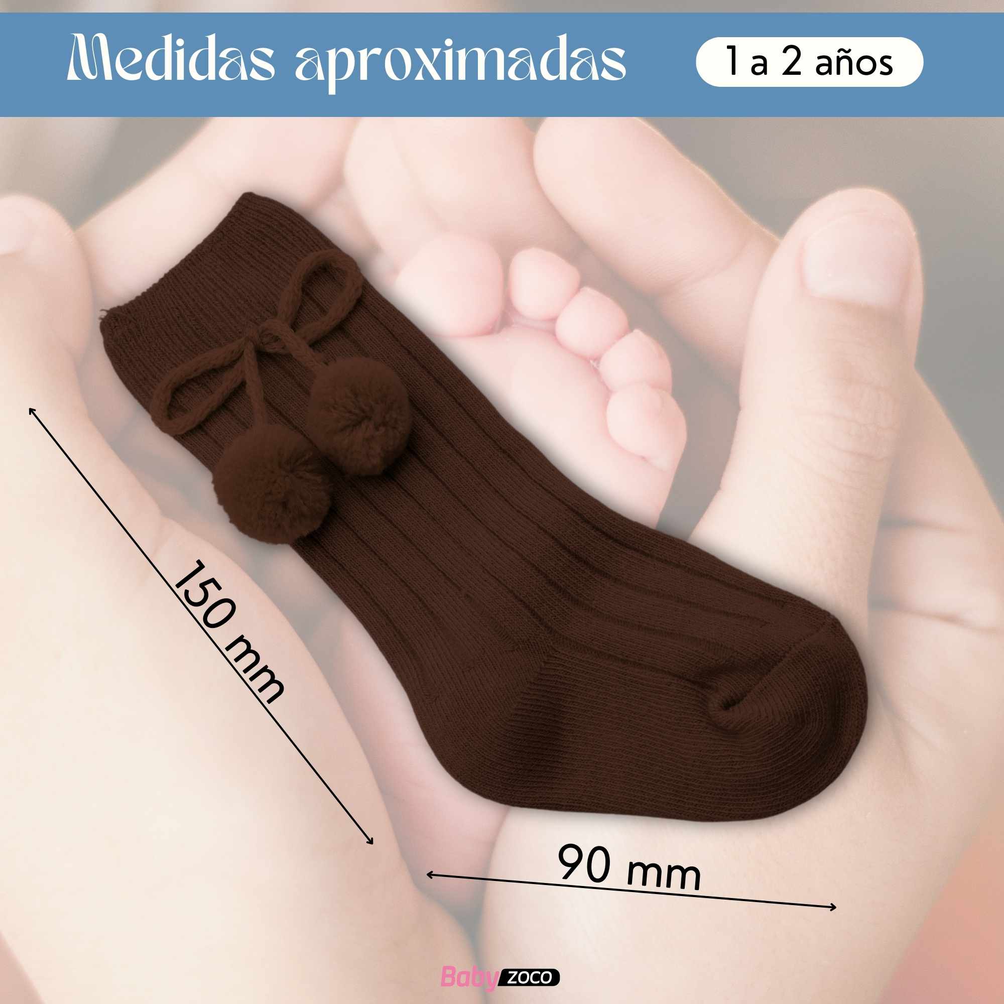 Calcetines Largos de Algodón Con Pompon para bebe 1 a 2 años Marrón - imagen 6
