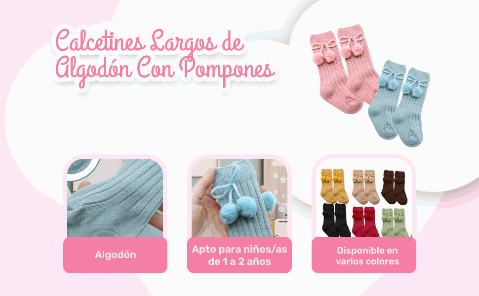 Banner - Calcetines Largos de Algodón Con Pompon para bebe 1 a 2 años Marrón