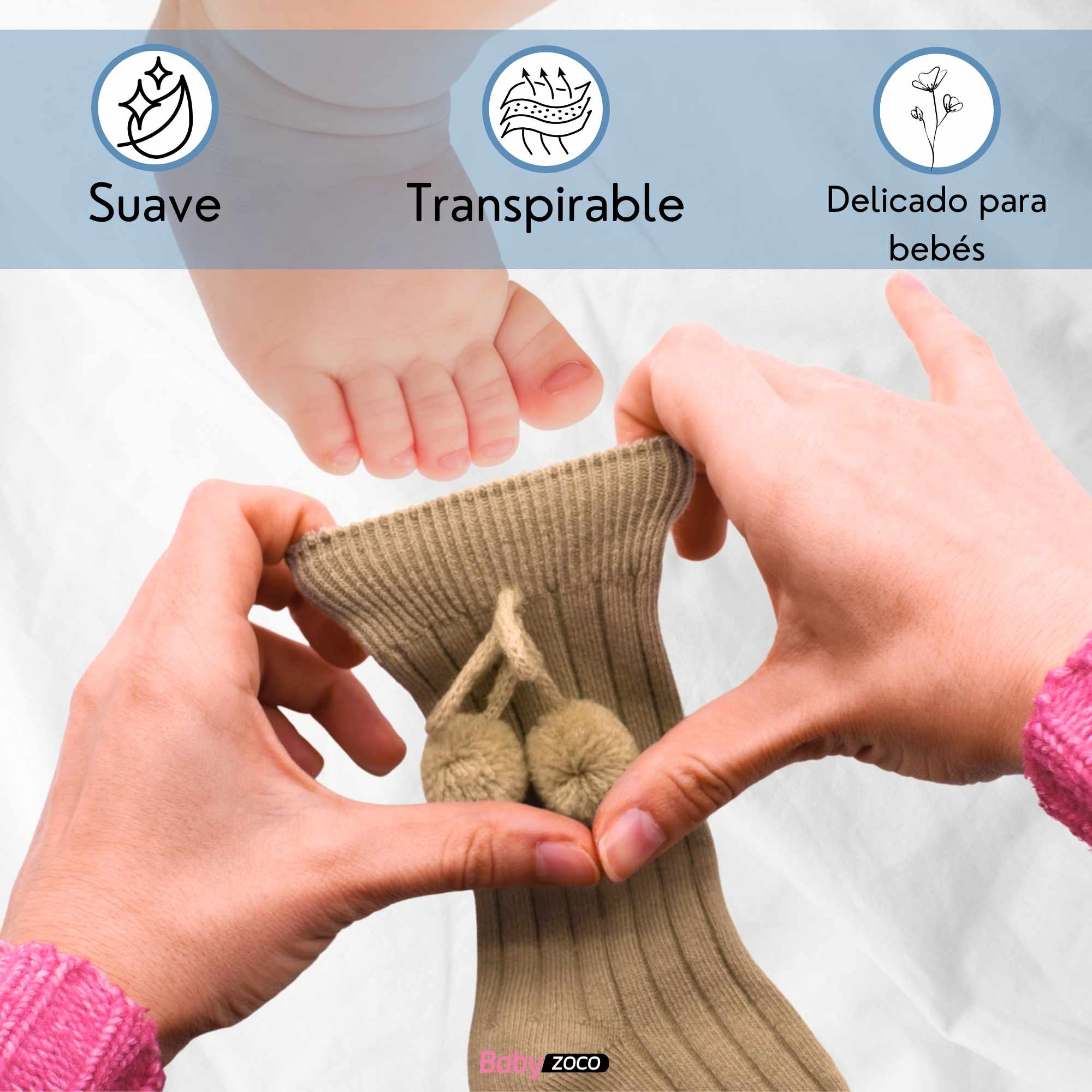 Calcetines Largos de Algodón Con Pompon para bebe 1 a 2 años Beige - imagen 4