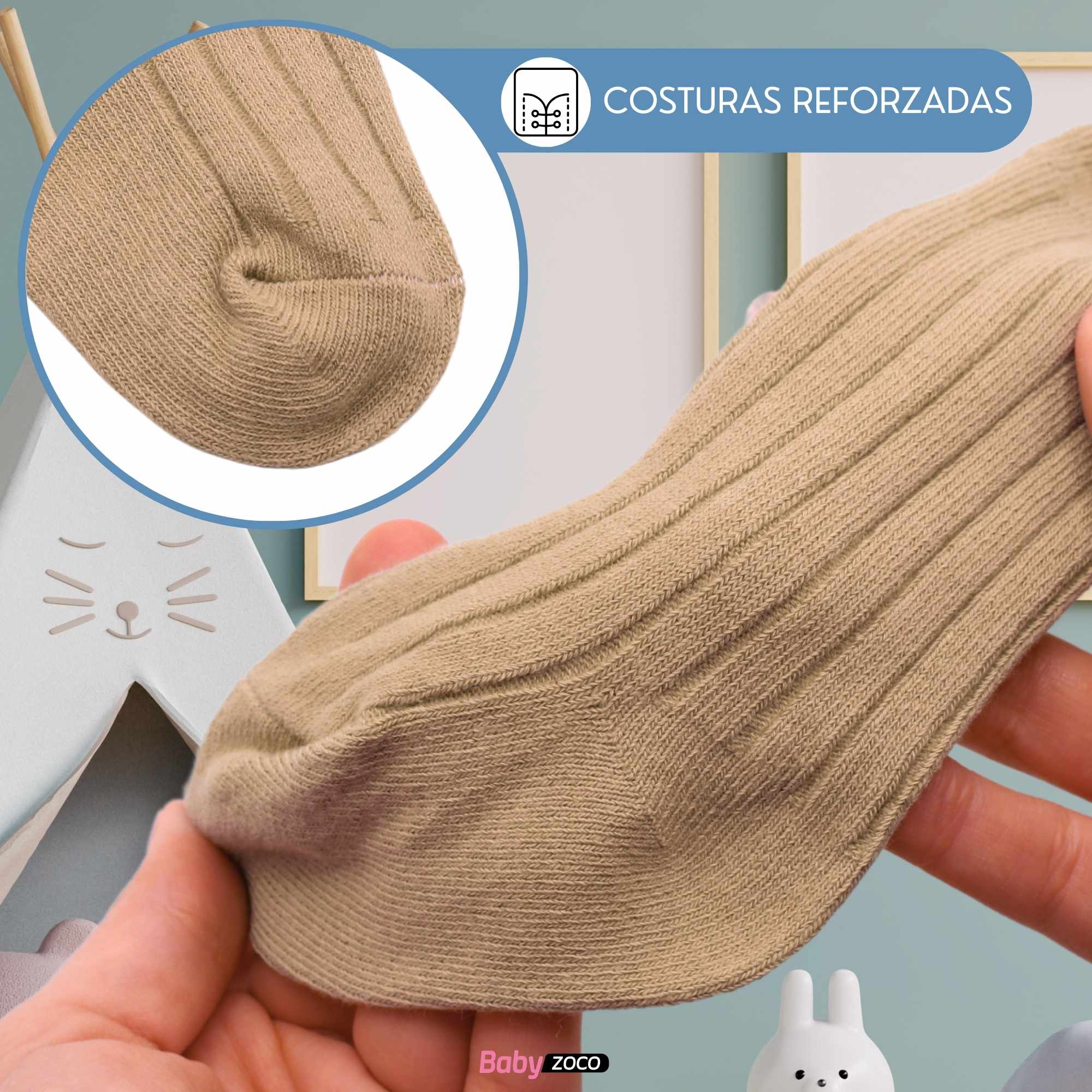 Calcetines Largos de Algodón Con Pompon para bebe 1 a 2 años Beige - imagen 5