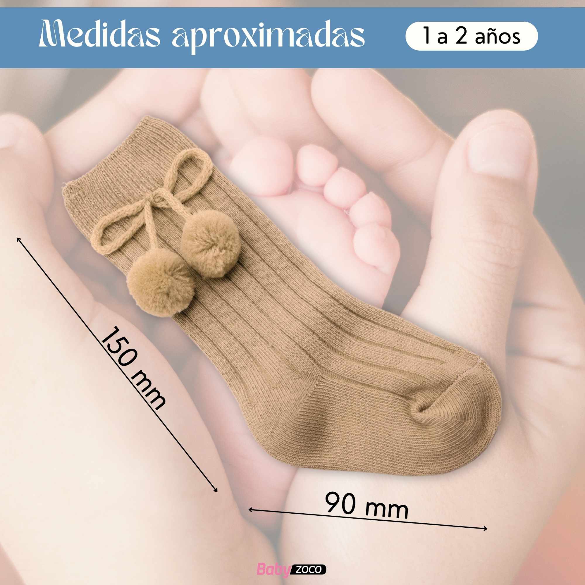 Calcetines Largos de Algodón Con Pompon para bebe 1 a 2 años Beige - imagen 6