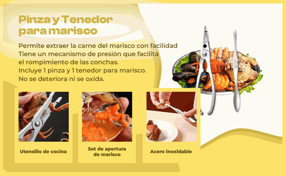 Banner - Pinza y tenedor para marisco acero inoxidable