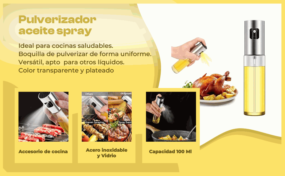 Banner - Pulverizador aceite spray de acero inox y vidrio de 100 ml