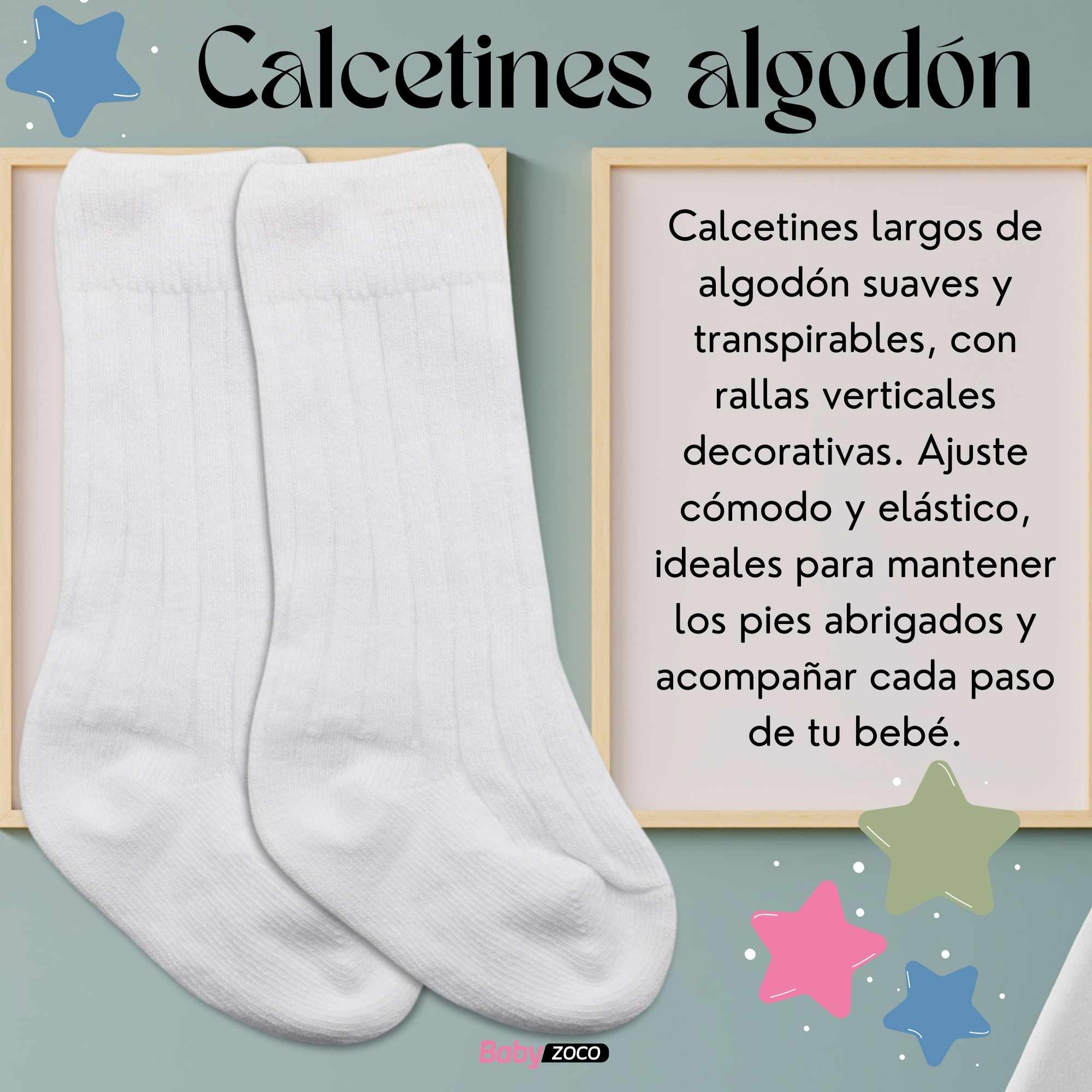 Calcetines Largos de Algodón para bebe 0 a 12 Meses Blancos - imagen 2