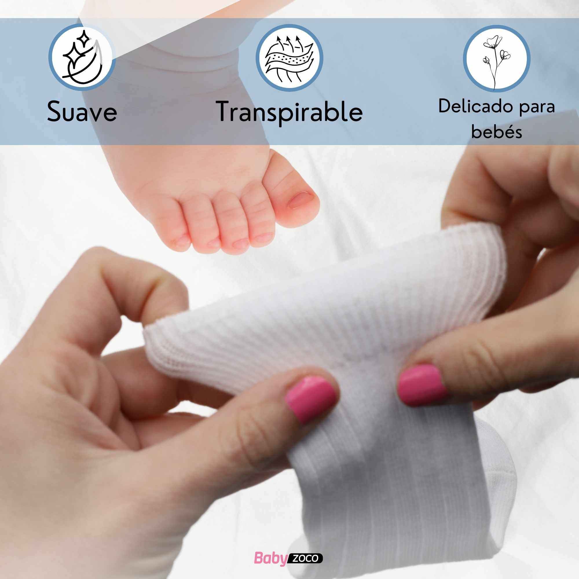 Calcetines Largos de Algodón para bebe 0 a 12 Meses Blancos - imagen 4