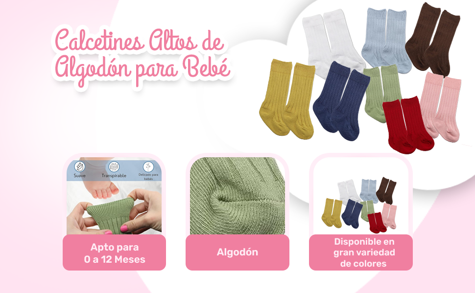 Banner - Calcetines Largos de Algodón para bebe 0 a 12 Meses Blancos