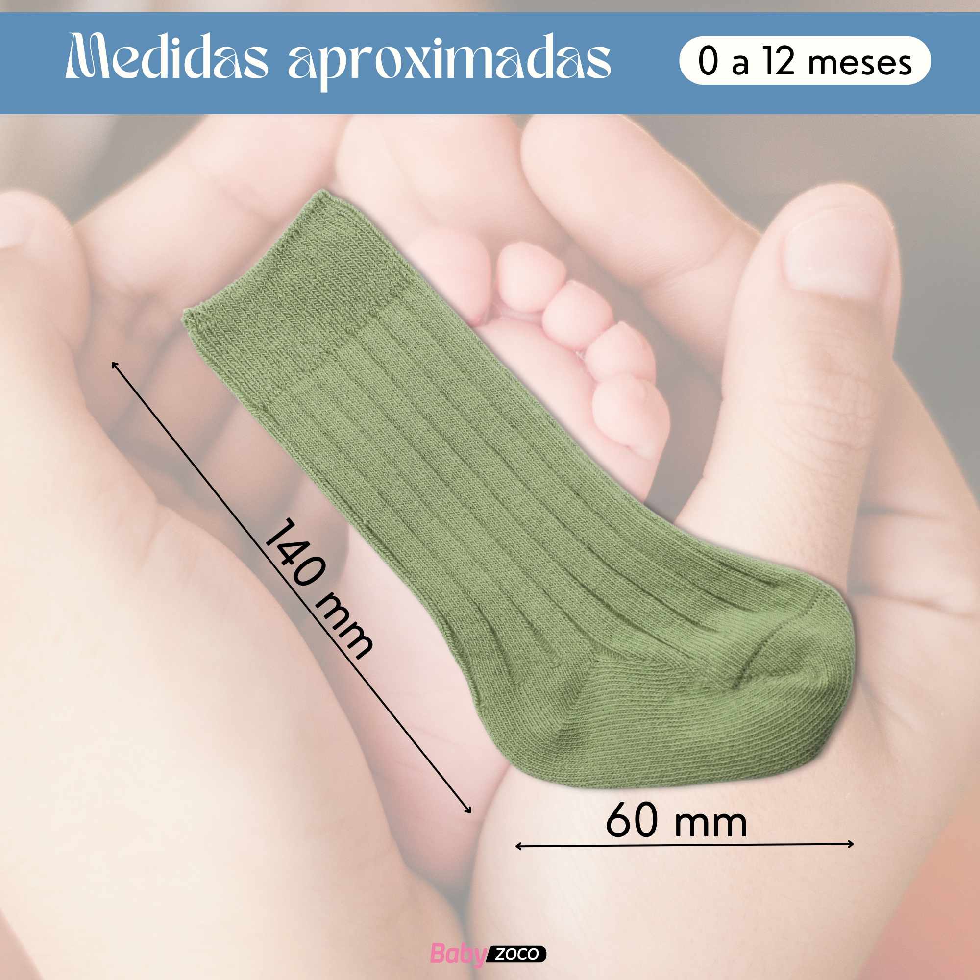 Calcetines Largos de Algodón para bebe 0 a 12 Meses Verde - imagen 6