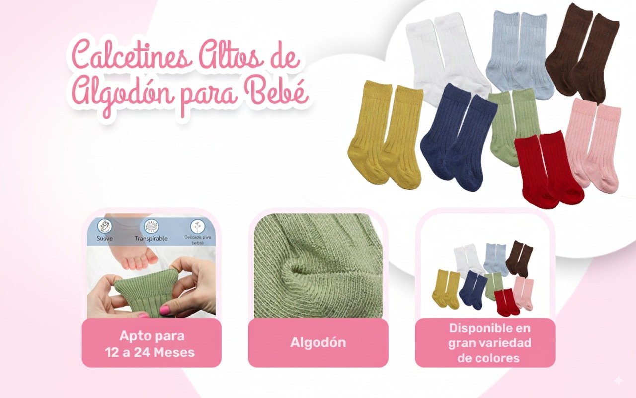 Banner - Calcetines Largos de Algodón para bebe 12 a 24 Meses Rosa