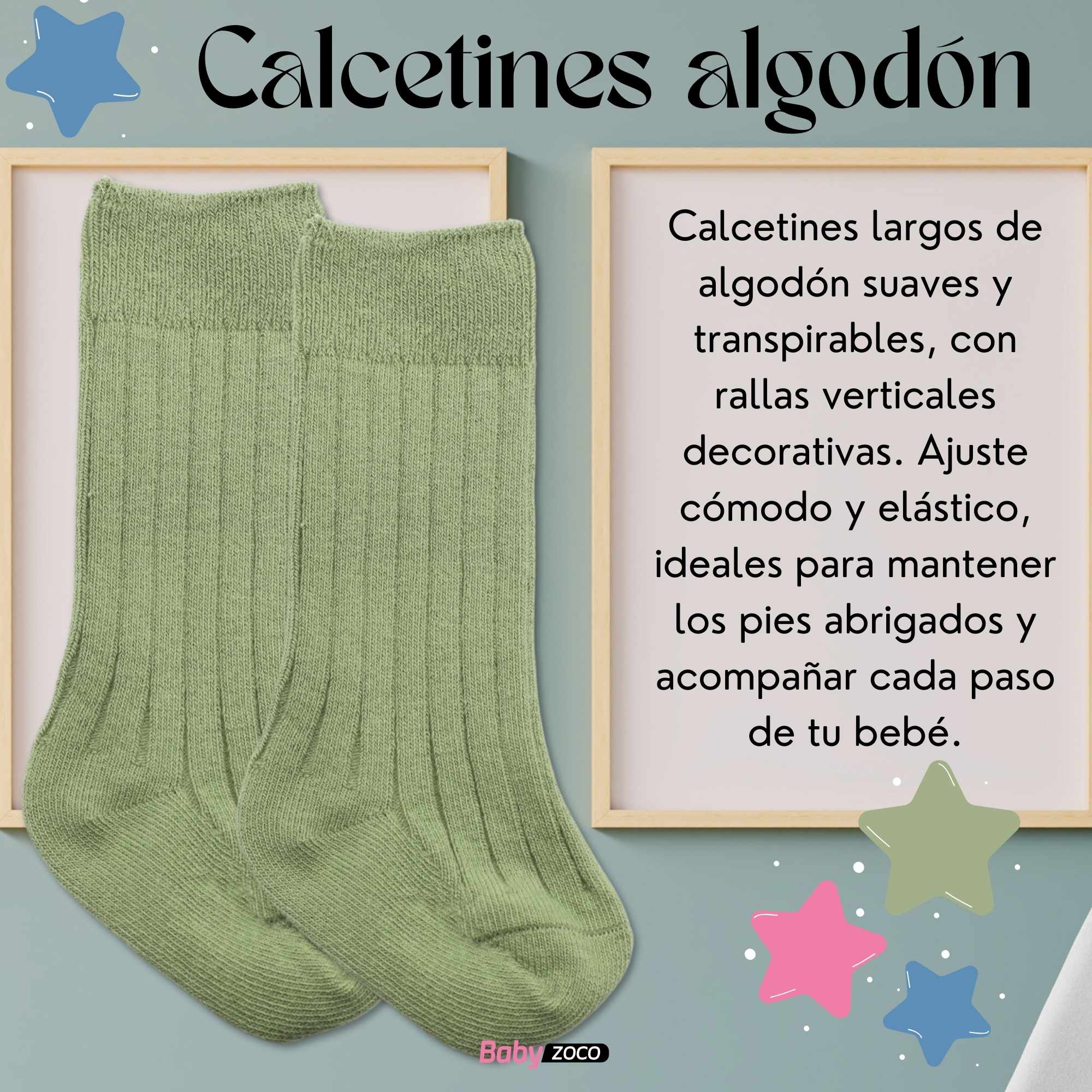Calcetines Largos de Algodón para bebe 12 a 24 Meses Verde - imagen 2