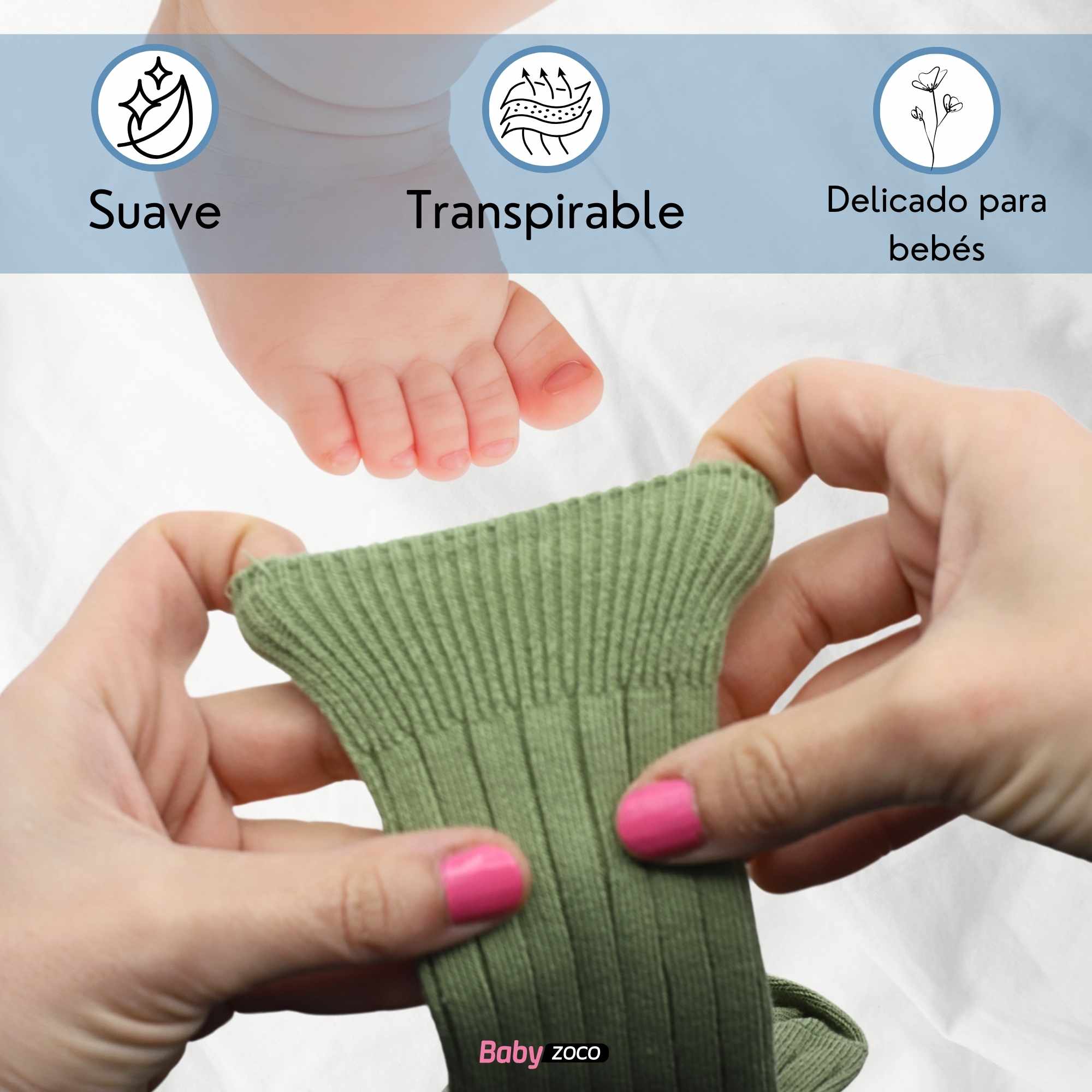 Calcetines Largos de Algodón para bebe 12 a 24 Meses Verde - imagen 4