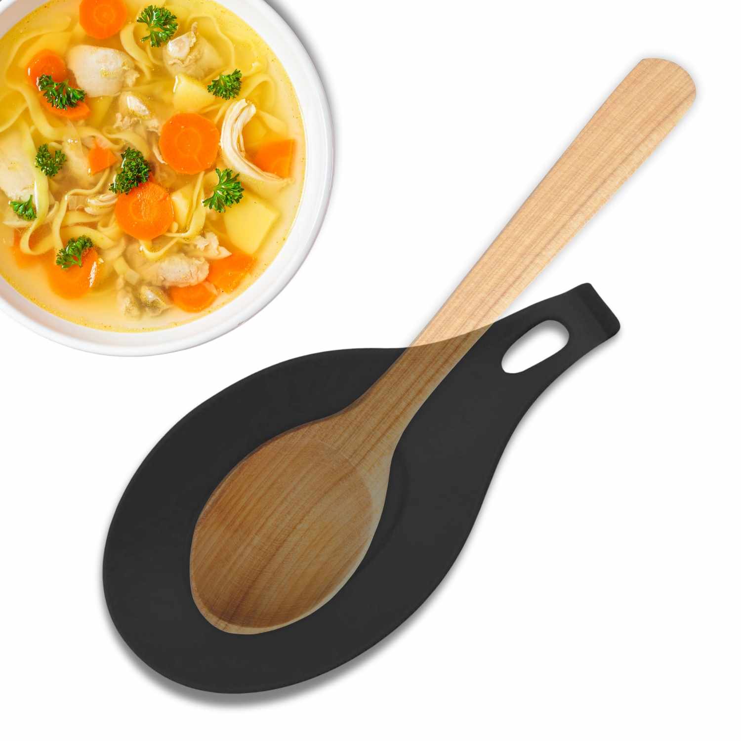 Soporte reposa cuchara silicona para cocina negro