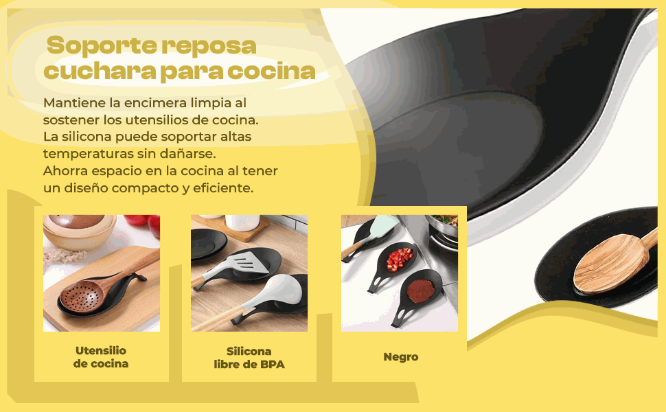 Banner - Soporte reposa cuchara silicona para cocina negro