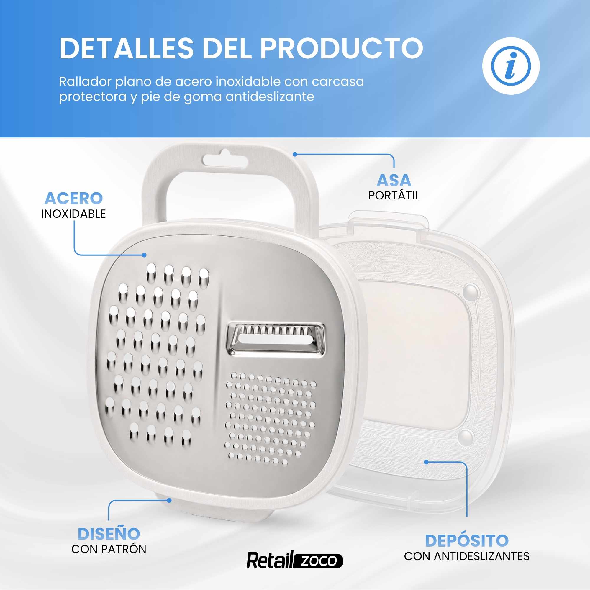 Rallador de cocina con deposito y tapa Acero Inoxidable - imagen 2