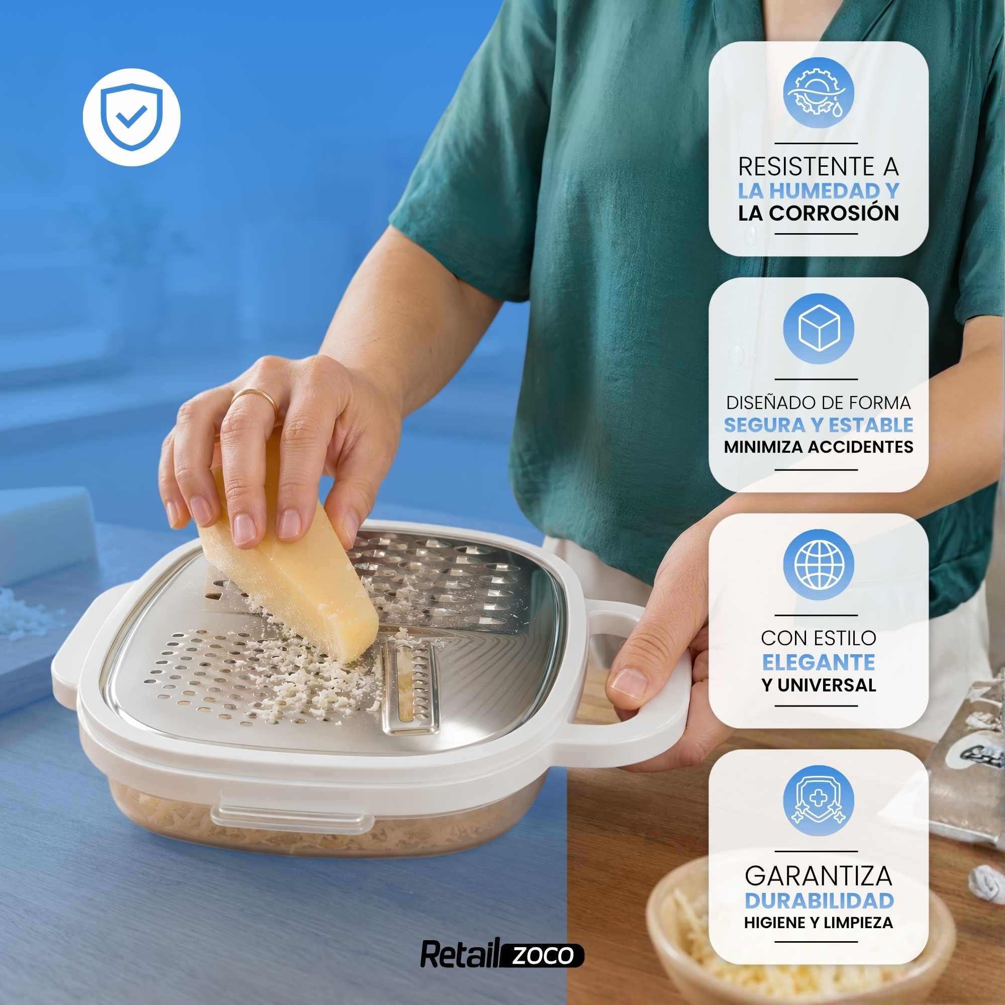 Rallador de cocina con deposito y tapa Acero Inoxidable - imagen 4