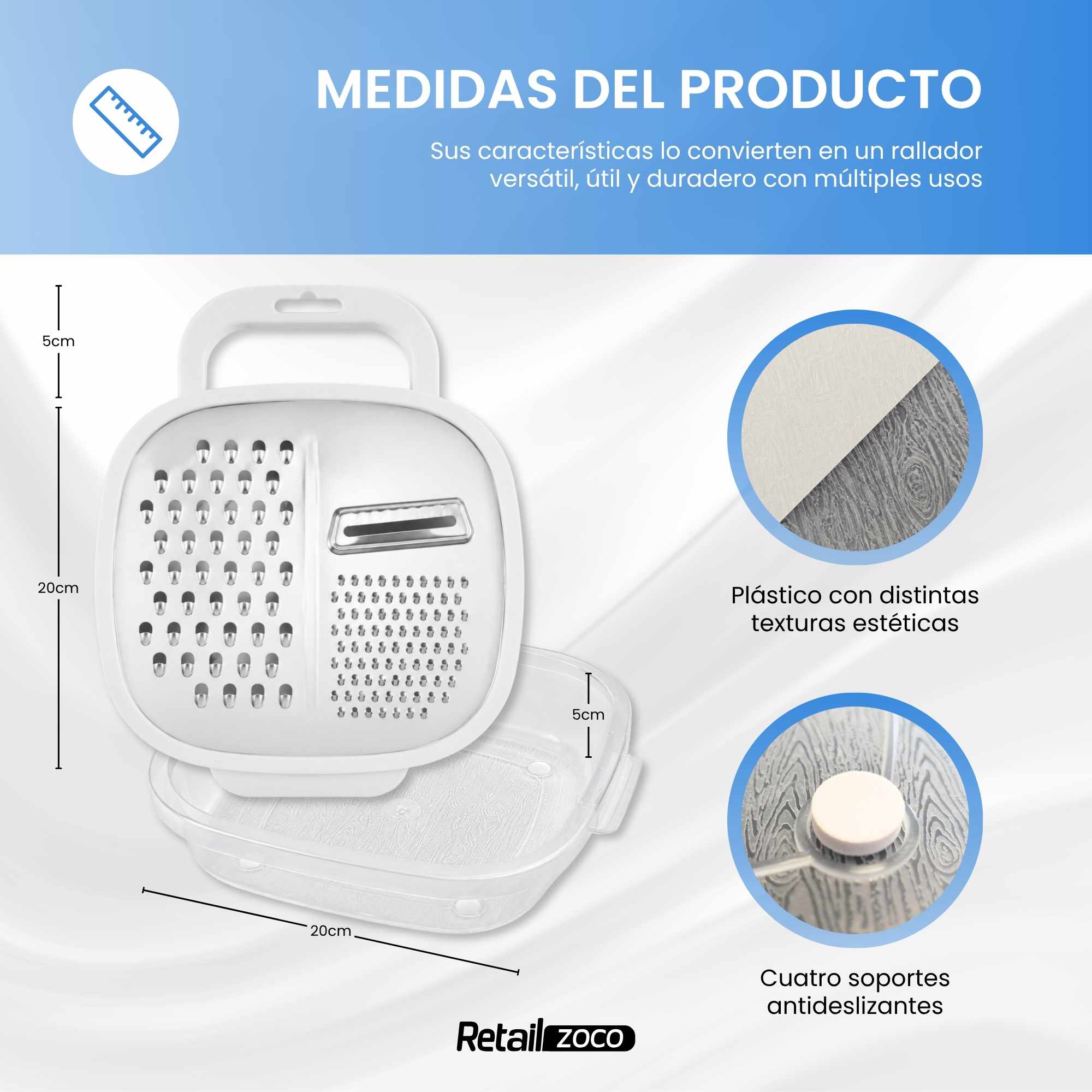 Rallador de cocina con deposito y tapa Acero Inoxidable - imagen 5