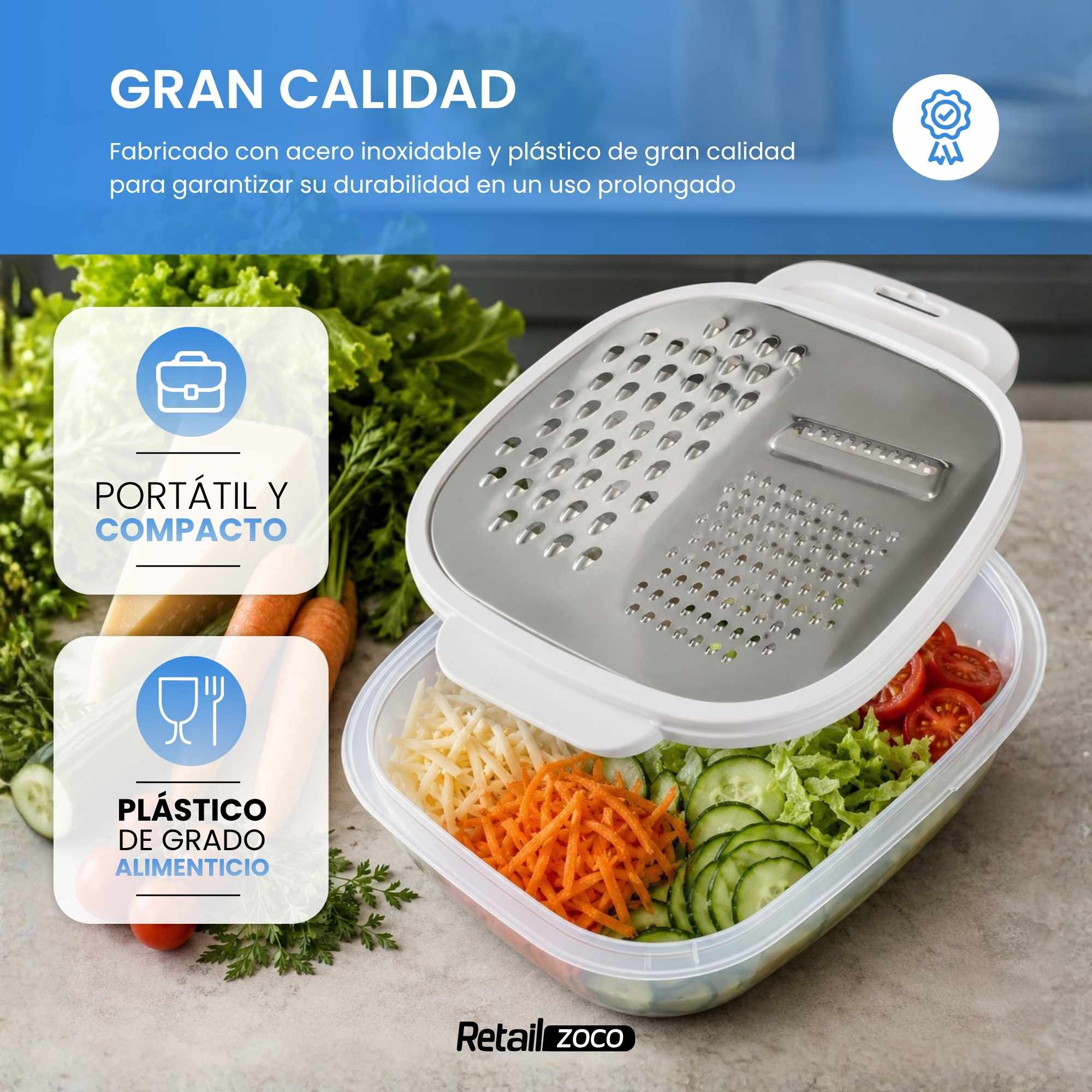 Rallador de cocina con deposito y tapa Acero Inoxidable - imagen 6