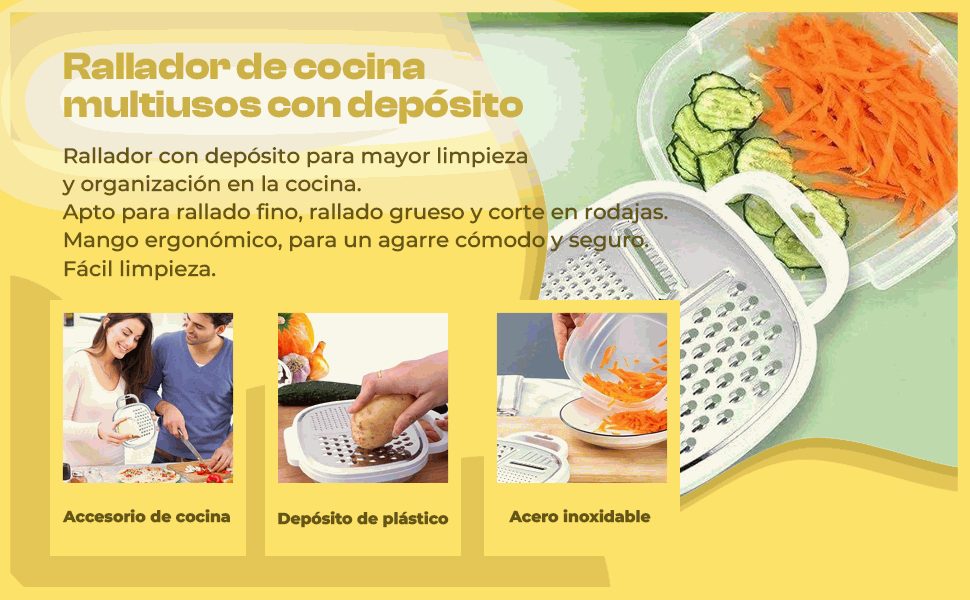 Banner - Rallador de cocina con deposito y tapa Acero Inoxidable