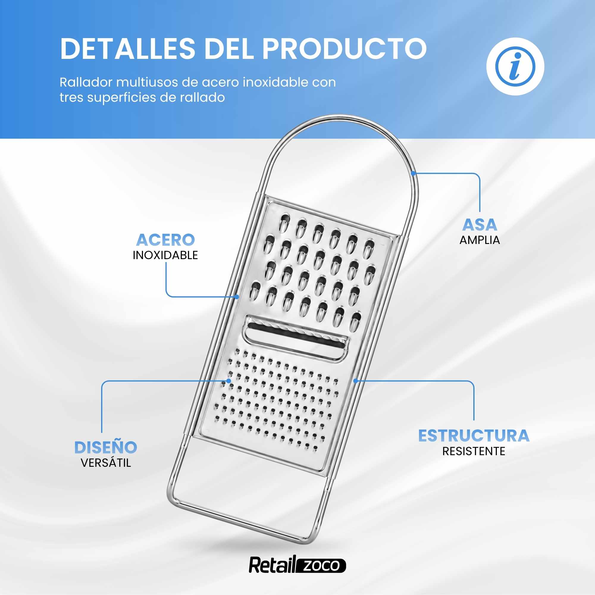 Rallador Plano De Cocina 3 en 1 de Acero Inoxidable - imagen 2