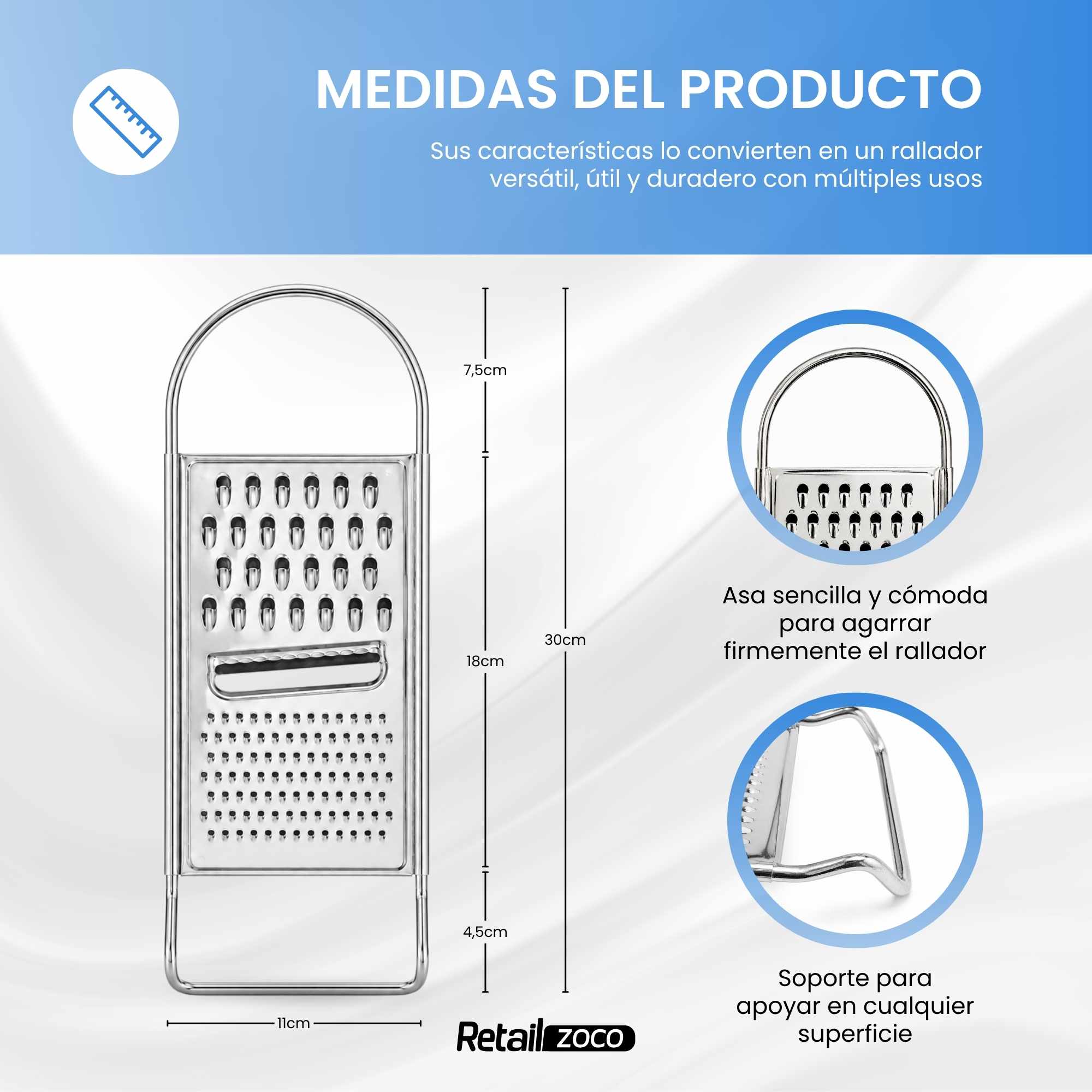 Rallador Plano De Cocina 3 en 1 de Acero Inoxidable - imagen 5