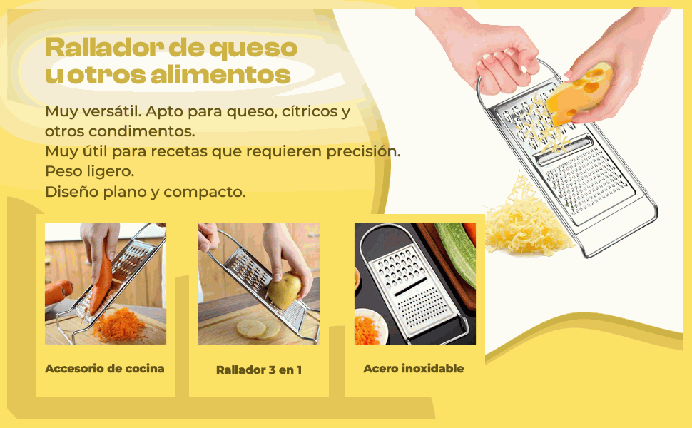 Banner - Rallador Plano De Cocina 3 en 1 de Acero Inoxidable