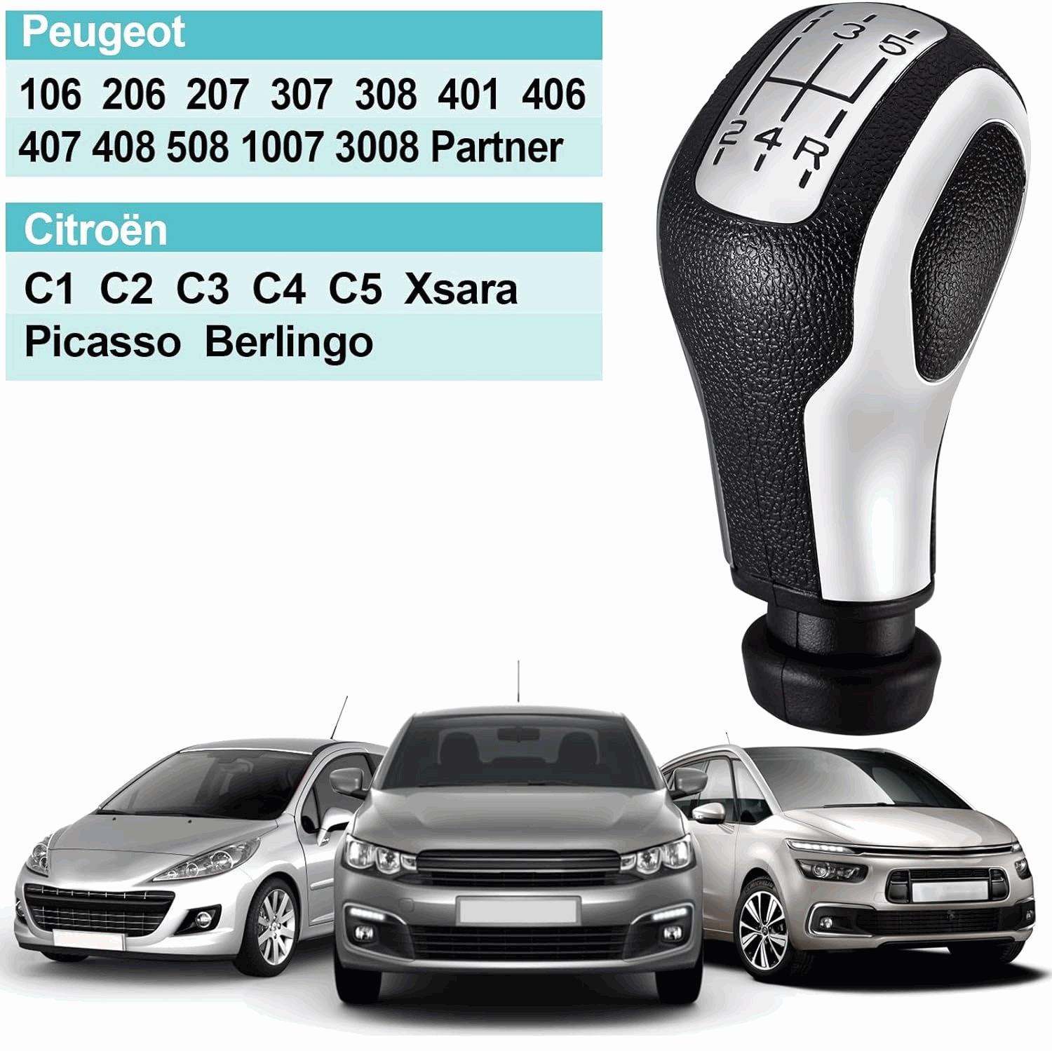 Pomo de 5 cambios marcha coche con perilla Compatible con Peugeot y Citroen - imagen 5