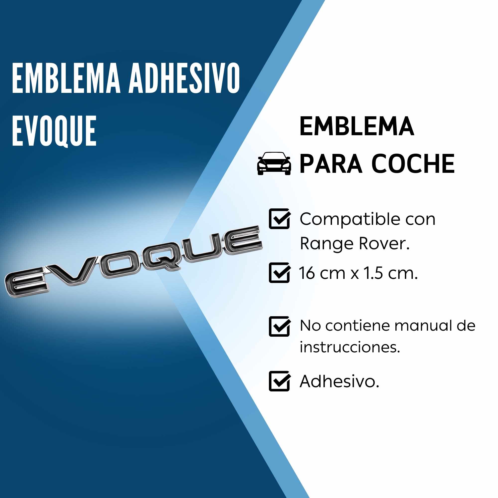 Emblema adhesivo Evoque compatible con Range Rover Negro bordes plata - imagen 2