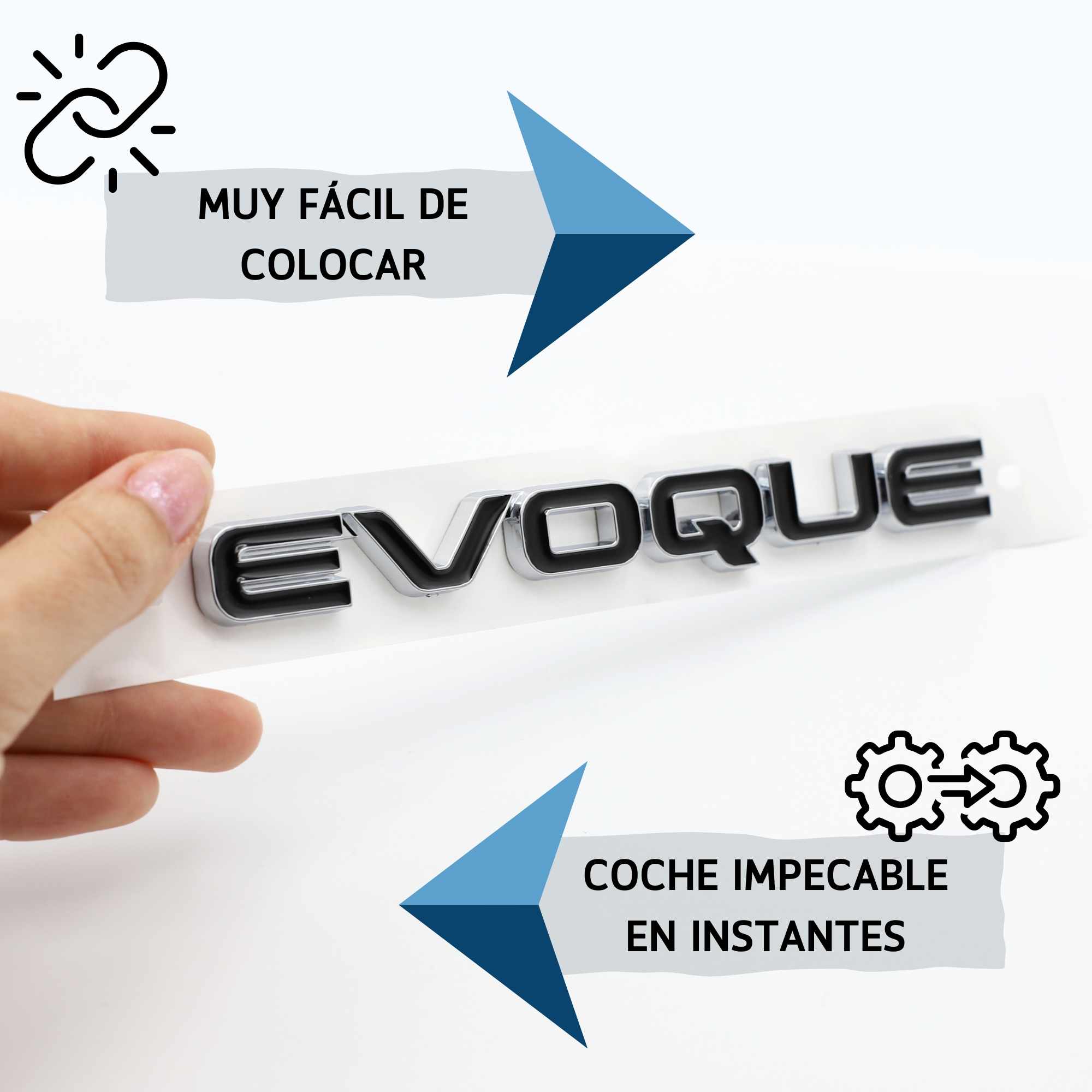 Emblema adhesivo Evoque compatible con Range Rover Negro bordes plata - imagen 4