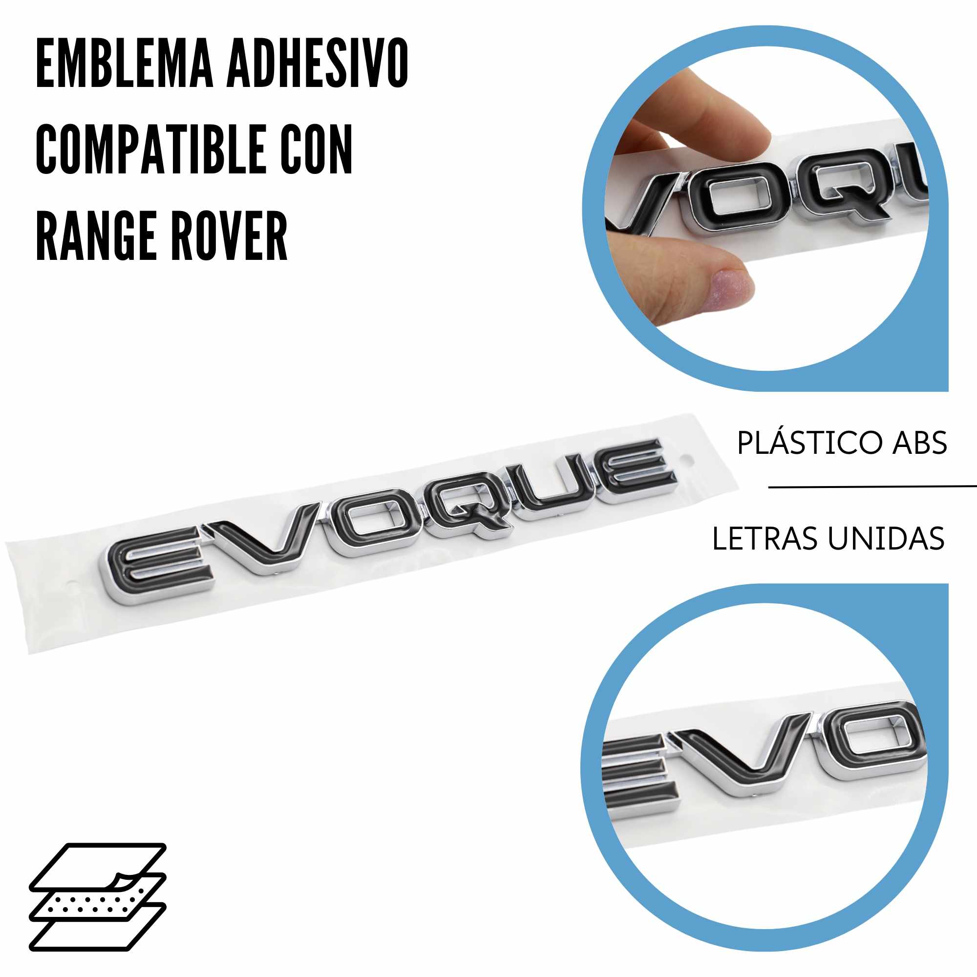 Emblema adhesivo Evoque compatible con Range Rover Negro bordes plata - imagen 6