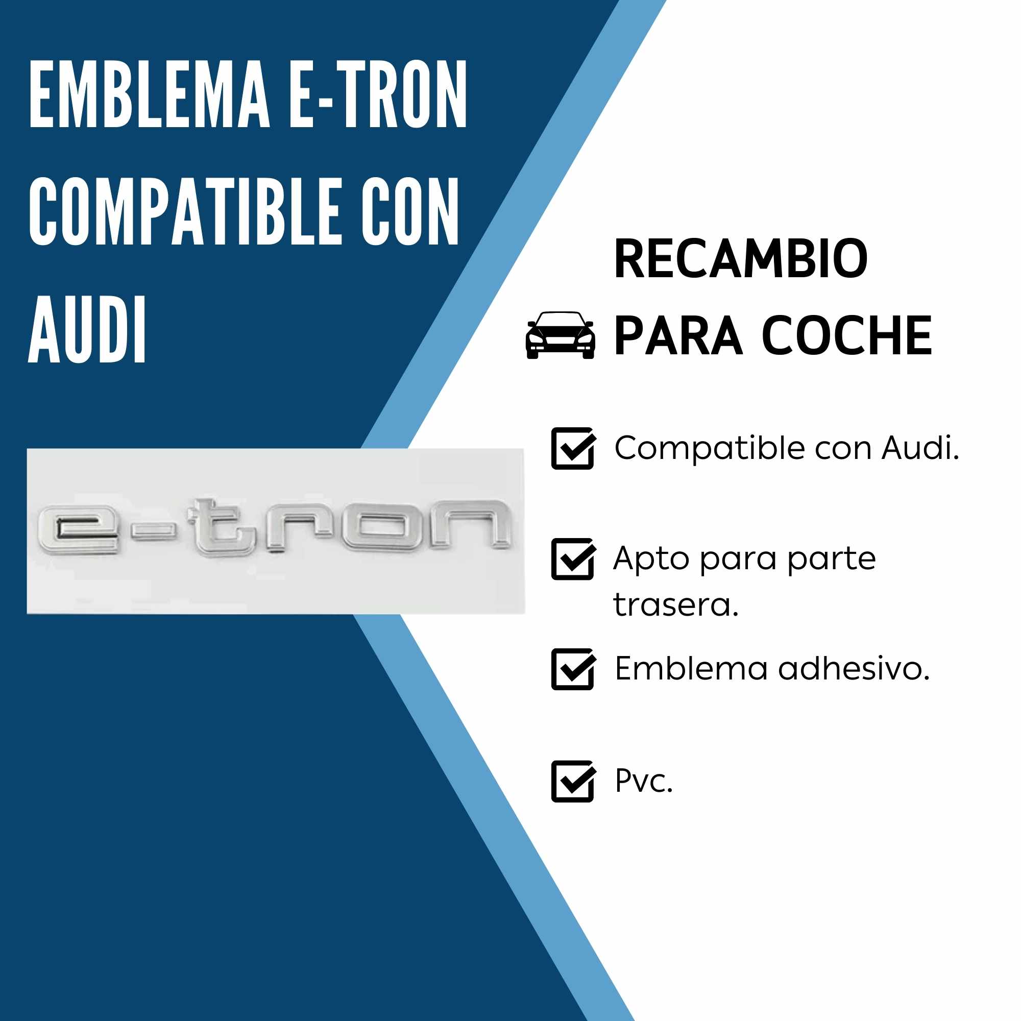 Emblema adhesivo E-Tron compatible con Audi Plateado brillo - imagen 1