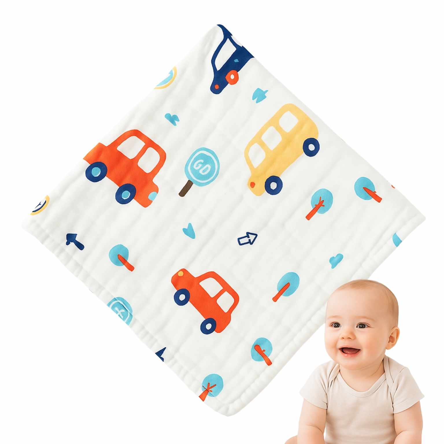 Toalla gasa para bebe diseño coches 25 cm