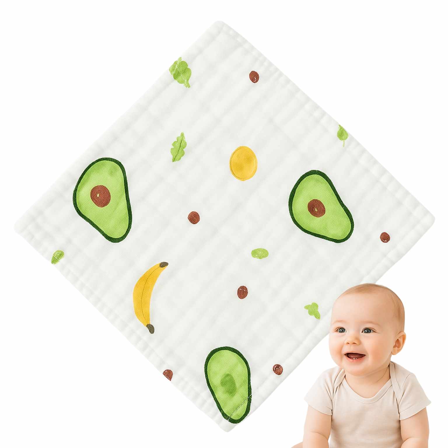 Toalla gasa para bebe diseño aguacates 25 cm