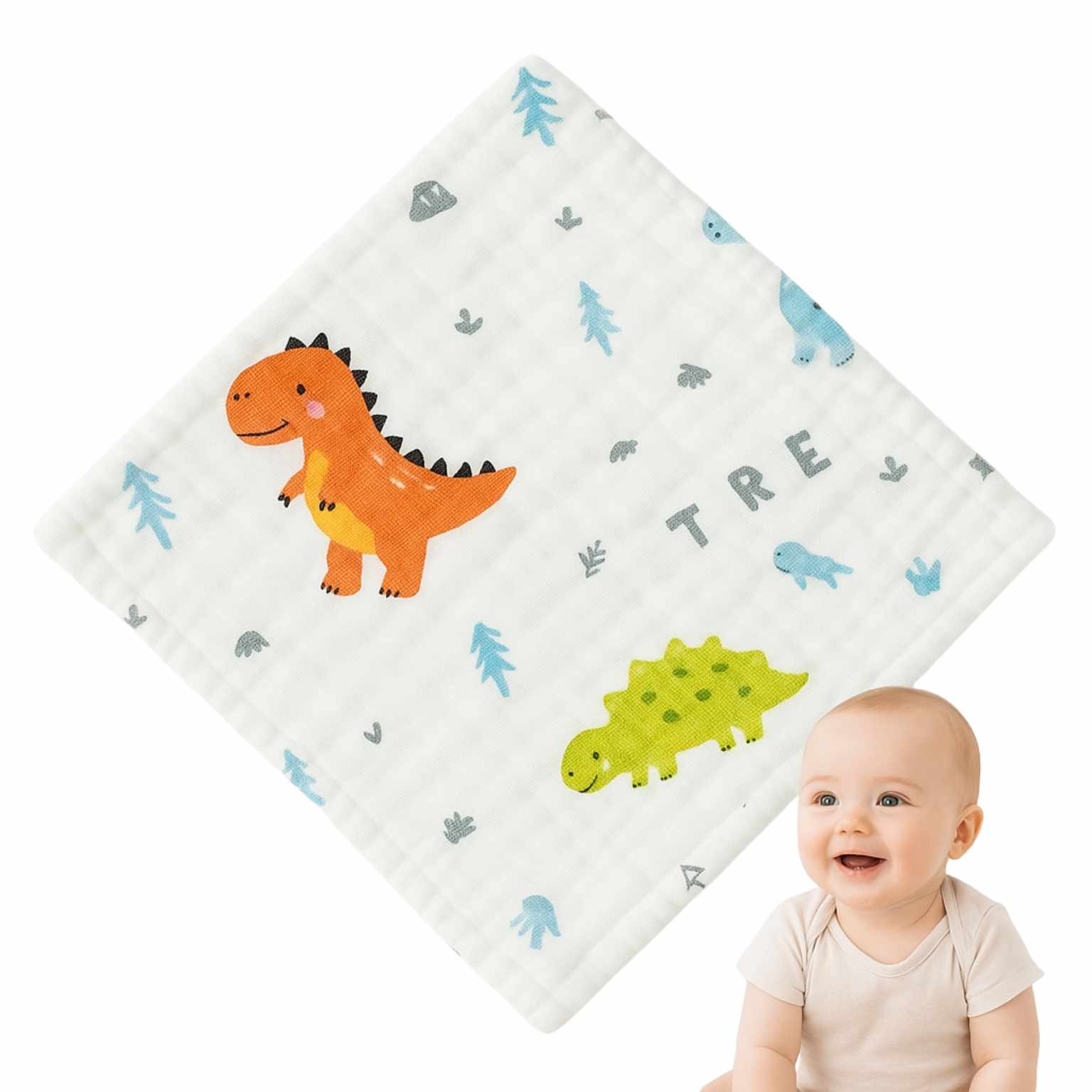 Toalla gasa para bebe diseño dinosaurios 25 cm