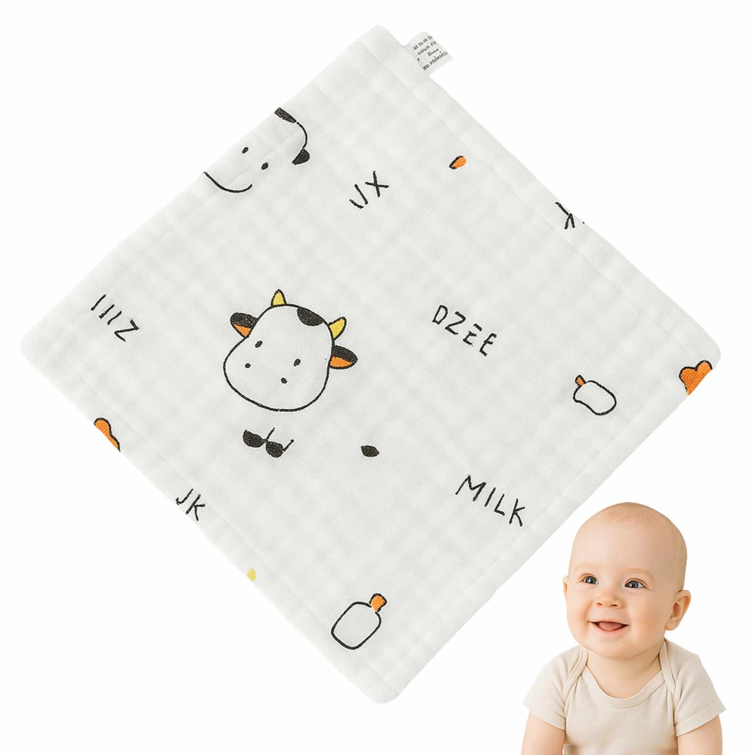 Toalla gasa para bebe diseño vaca 25 cm