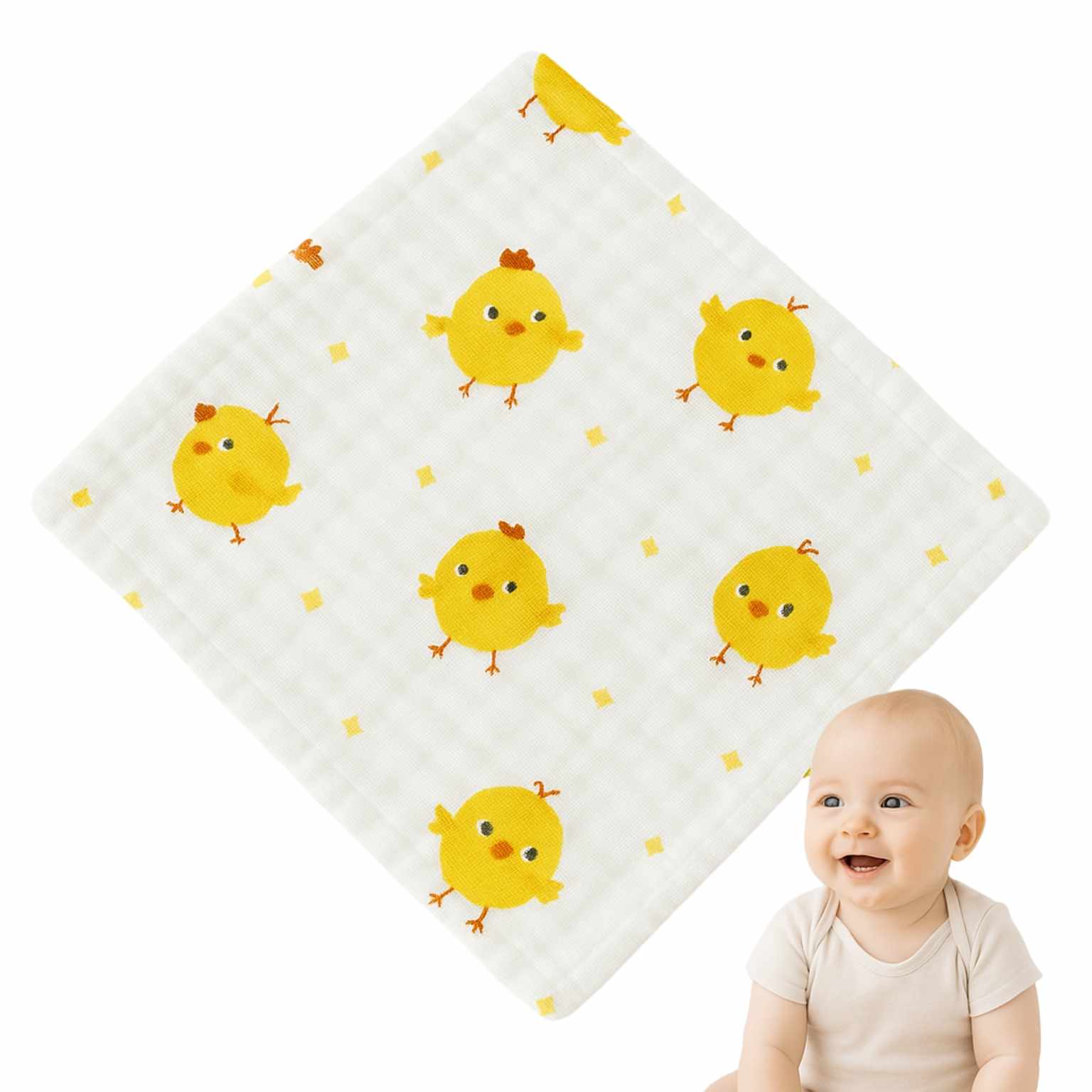 Toalla gasa para bebe diseño pollos 25 cm - imagen 6