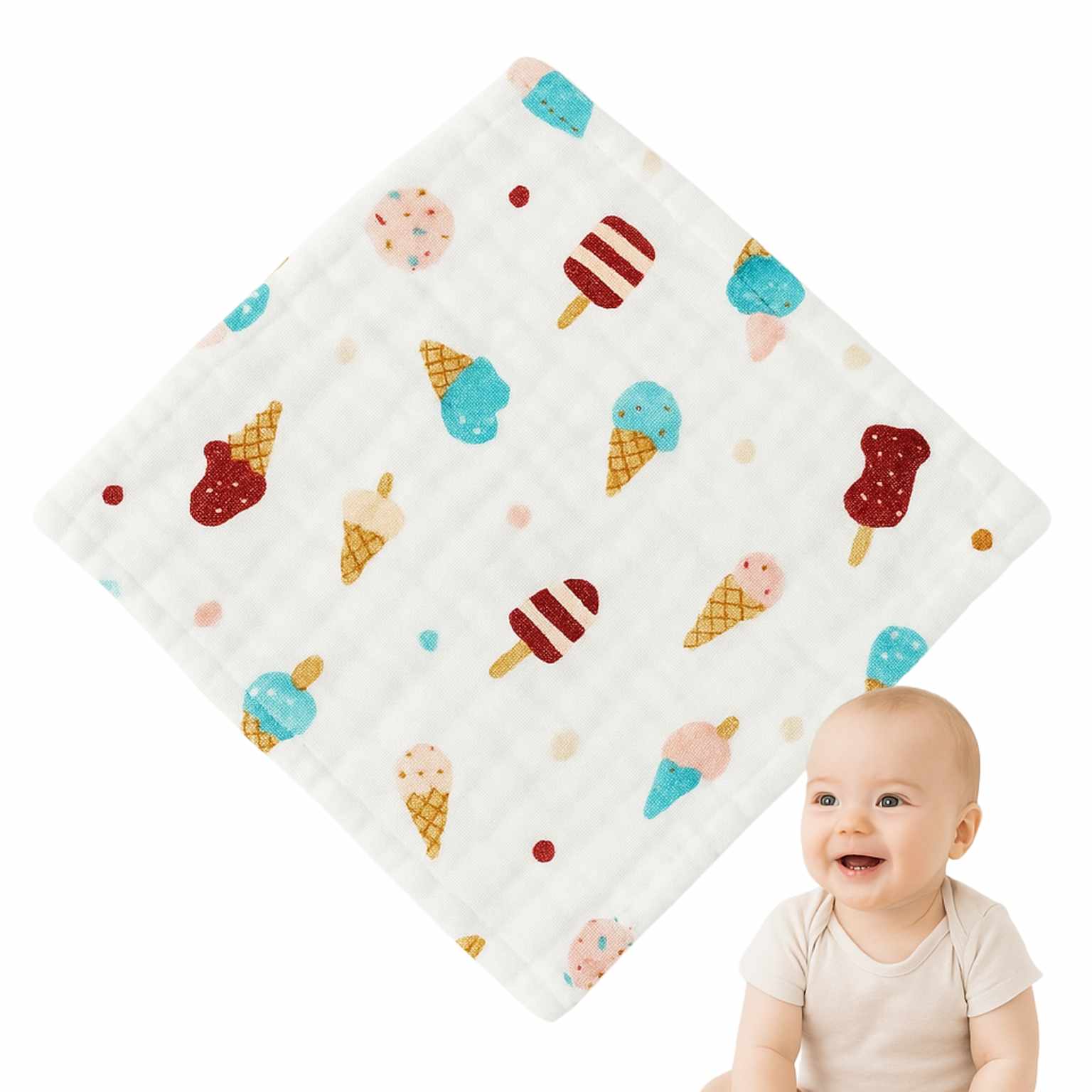 Toalla gasa para bebe diseño helados 25 cm