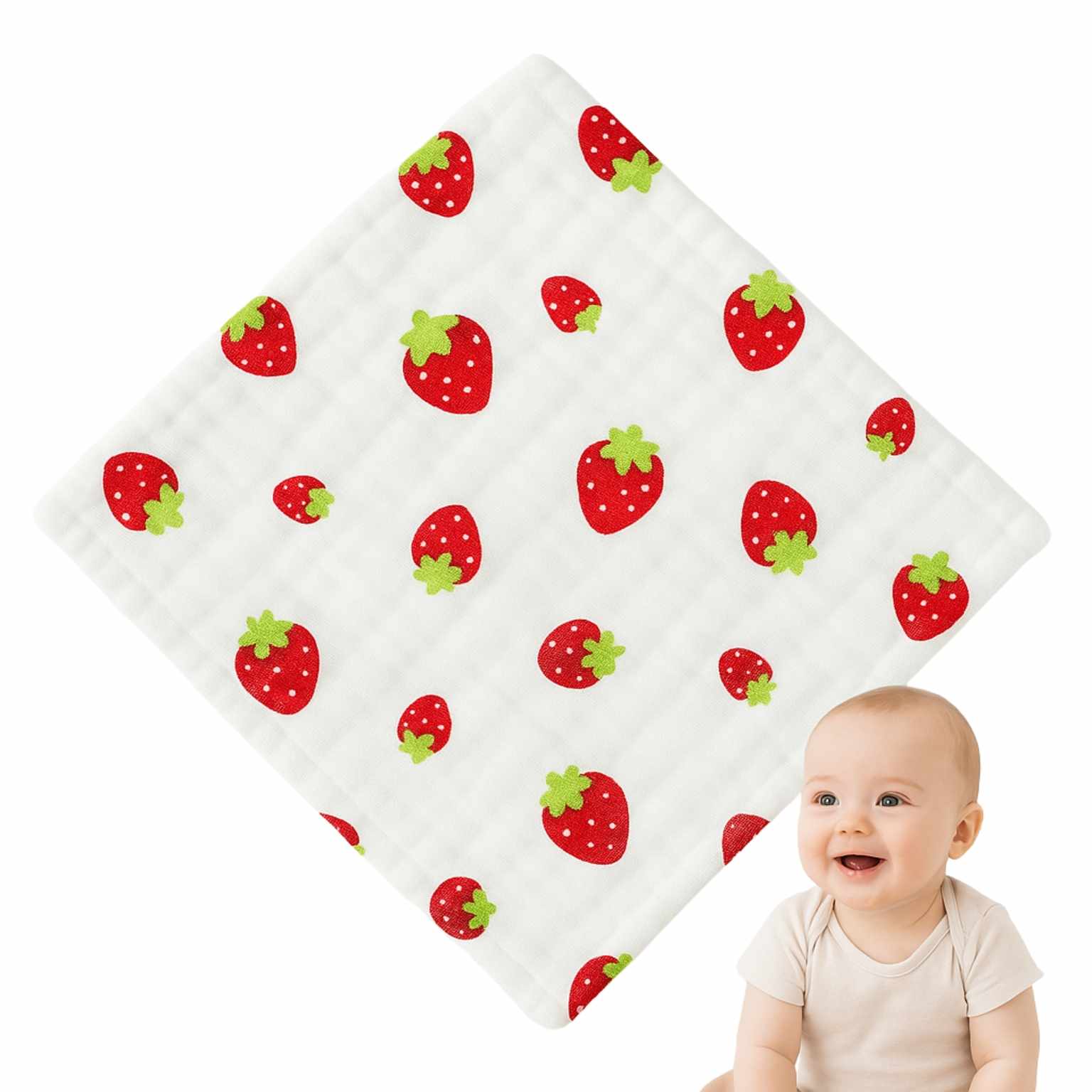Toalla gasa para bebe diseño fresas 25 cm