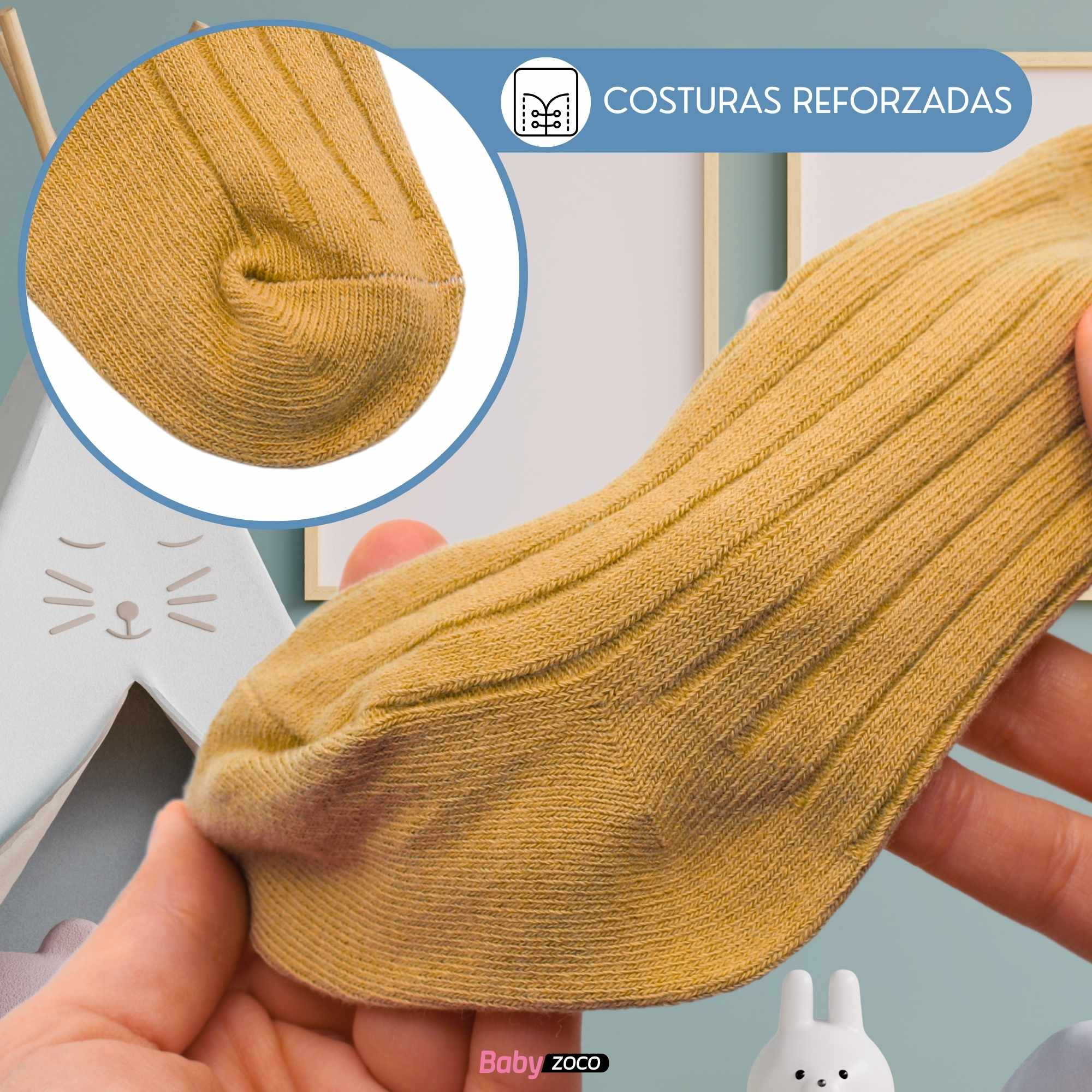 Calcetines Largos de Algodón Con Pompon para bebe 3 a 12 meses Amarillo - imagen 4
