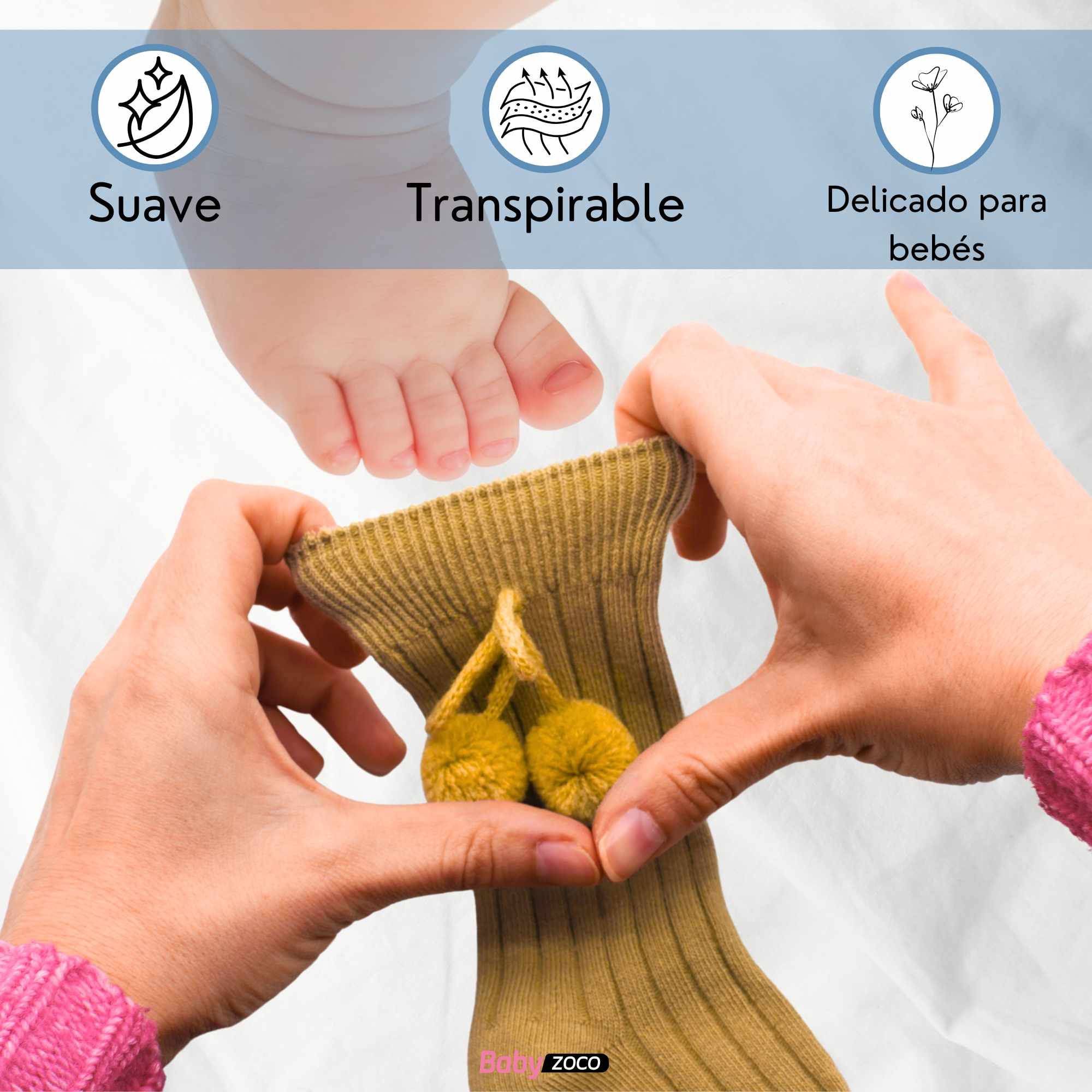 Calcetines Largos de Algodón Con Pompon para bebe 3 a 12 meses Amarillo - imagen 6