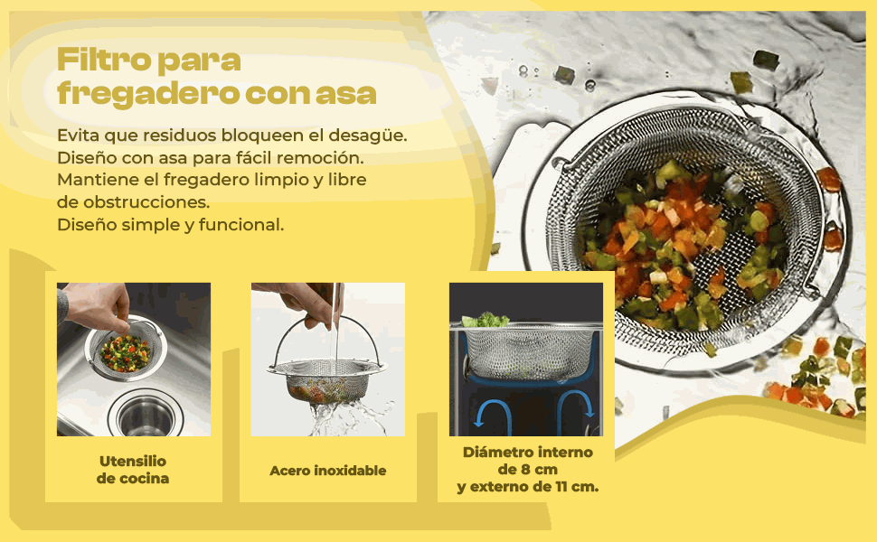 Banner - Filtro fregadero con asa acero inoxidable