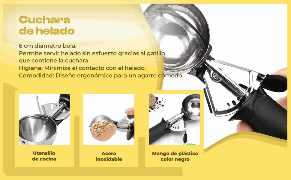 Banner - Cuchara para helado con gatillo de acero inoxidable 6 cm