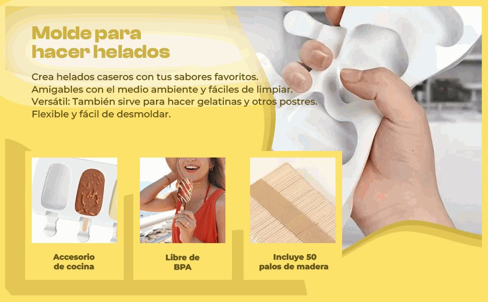 Banner - Molde Para 4 Helados Silicona incluye 50 palos