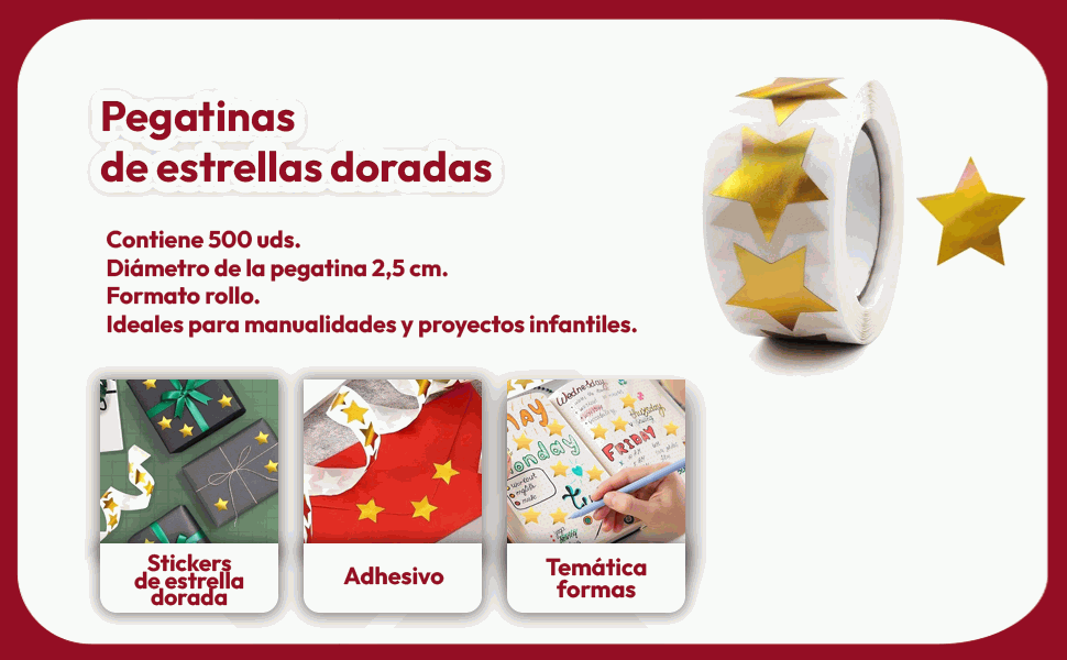 Banner - Rollo pegatinas de estrellas doradas 2.5 cm 500 unidades