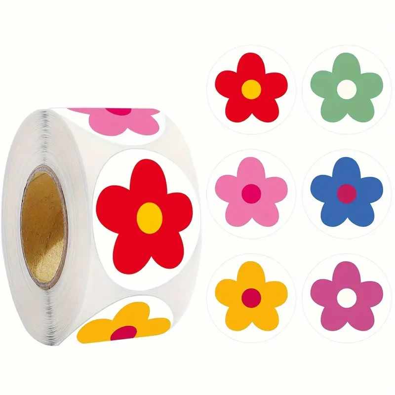 Rollo pegatinas de flores 2.5 cm 500 unidades