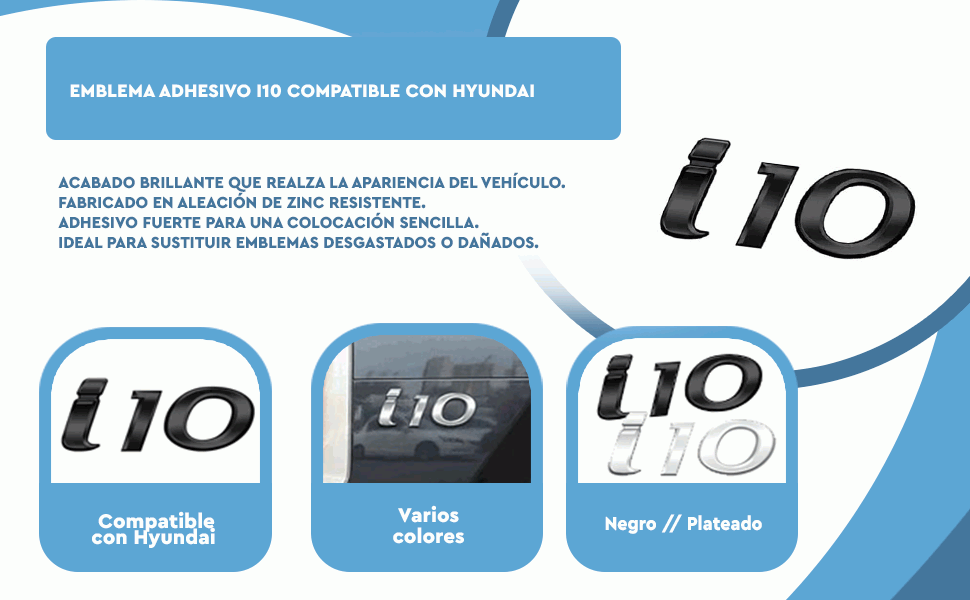 Banner - Emblema adhesivo metálico i10 Compatible Con Hyundai Plateado brillo