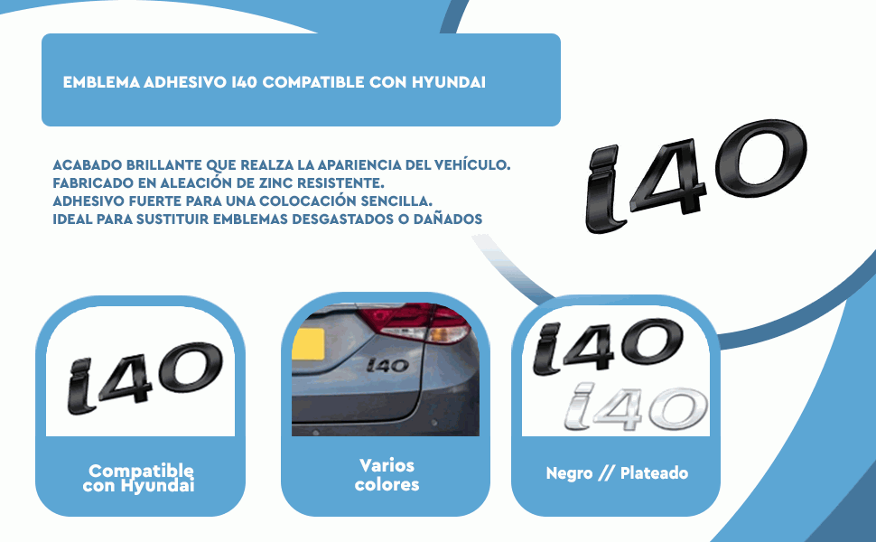 Banner - Emblema adhesivo metálico i40 Compatible Con Hyundai Plateado brillo