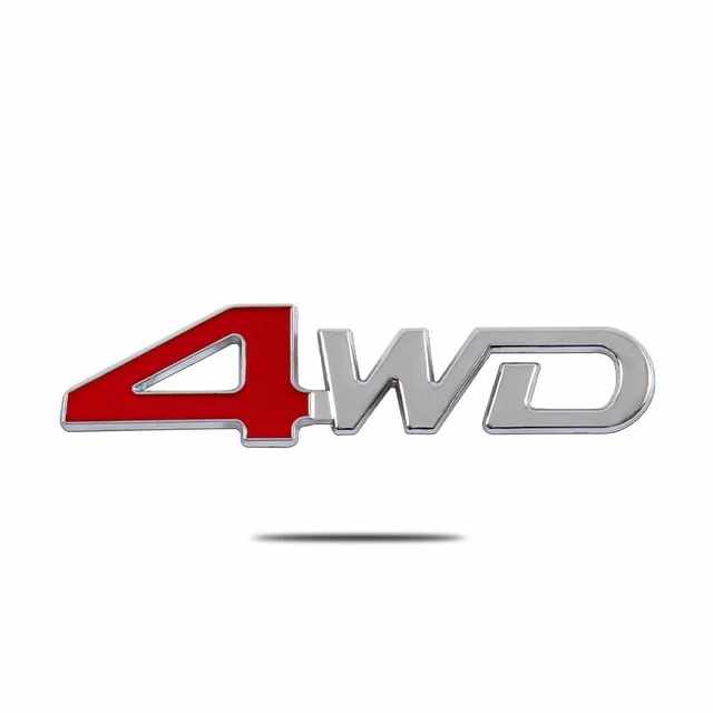 Emblema adhesivo metálico 4WD rojo y plateado 12.5 cm