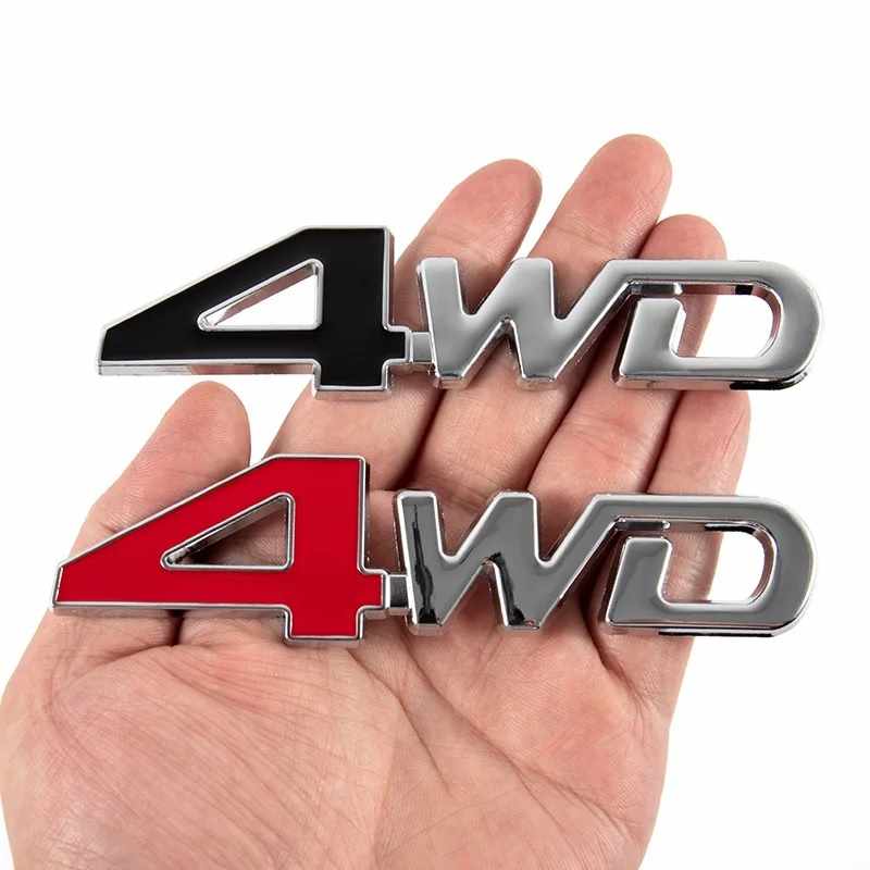 Emblema adhesivo metálico 4WD rojo y plateado 12.5 cm - imagen 2