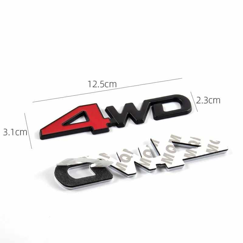 Emblema adhesivo metálico 4WD rojo y plateado 12.5 cm - imagen 3