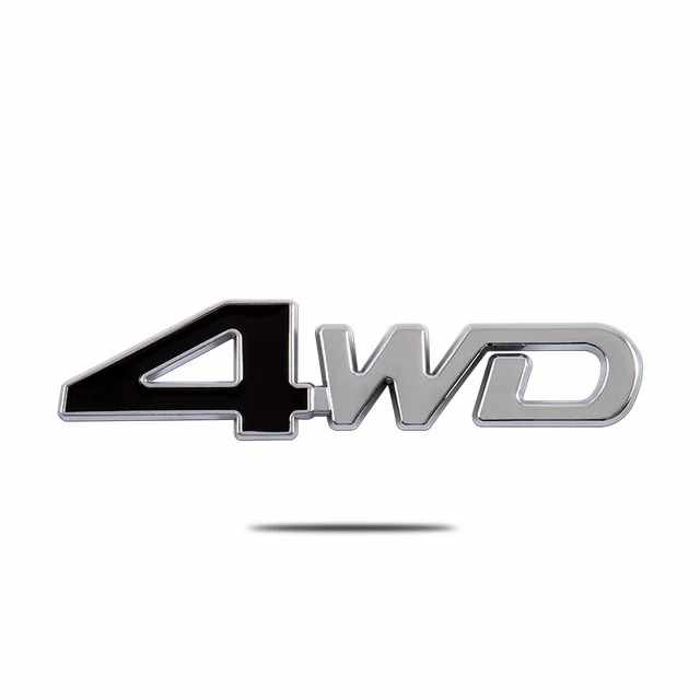 Emblema adhesivo metálico 4WD plateado y negro 12.5 cm