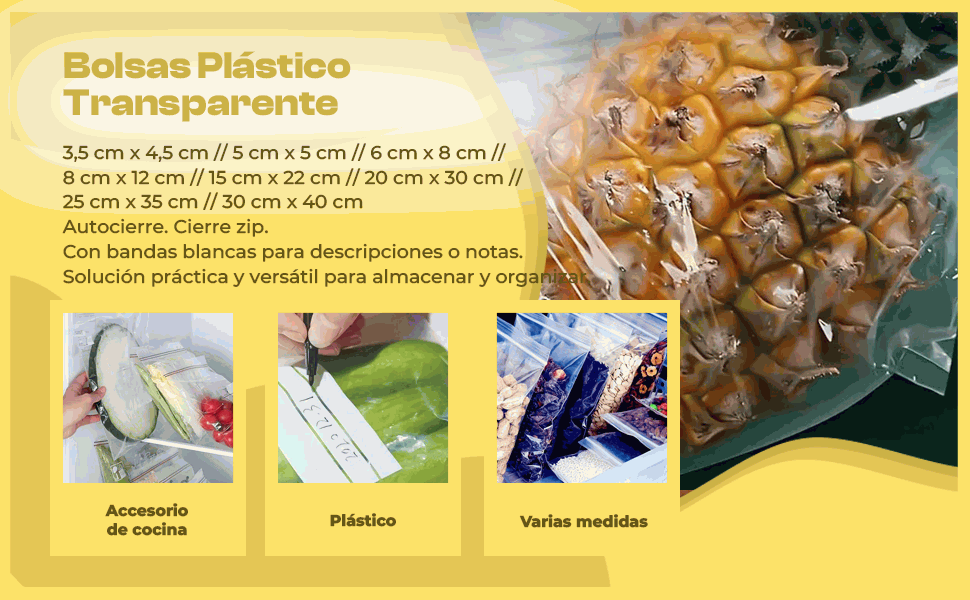 Banner - Bolsas Plastico Transparente Con Cierre Zip bandas blancas 60 x 80 cm 50 uds
